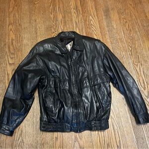 Vintage Florence Tanners Mens Black Leather Long Sleeve Full-Zip Jacket Size S